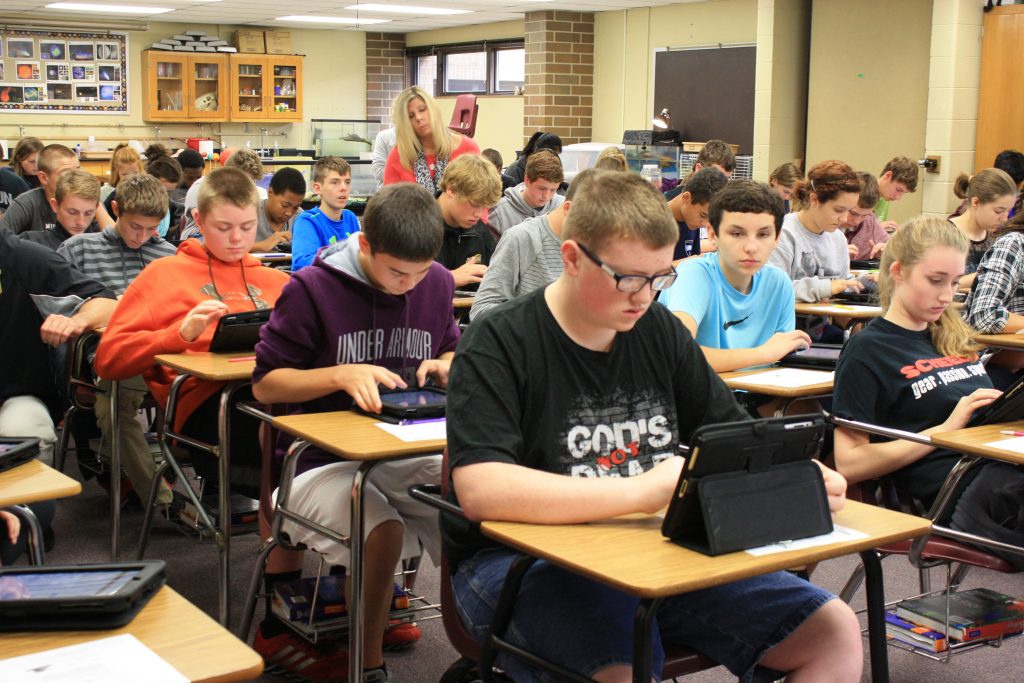 Johnston Middle School students set up their ipads