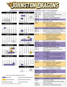 Photo of the 2017-17 Johnston Community School District academic year calendar