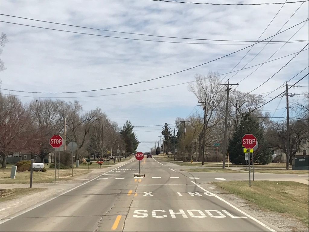 Stop signs around Lawson Elementary. 