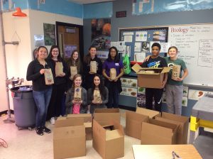 JHS and JMS students packing care bags for local cancer patients.