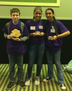 The Summit Technology Bowl Team #1 consisting of Esha Bolar, Anita Dinakar, & Zach Hodson pose for a picture