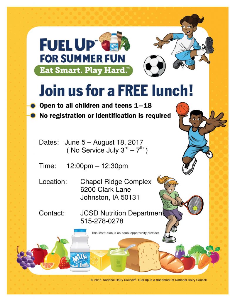 Fuel Up for Summer Fun Advertising flyer lunch