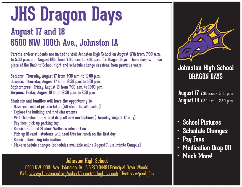Poster of the 2017 JHS Dragon Days schedule