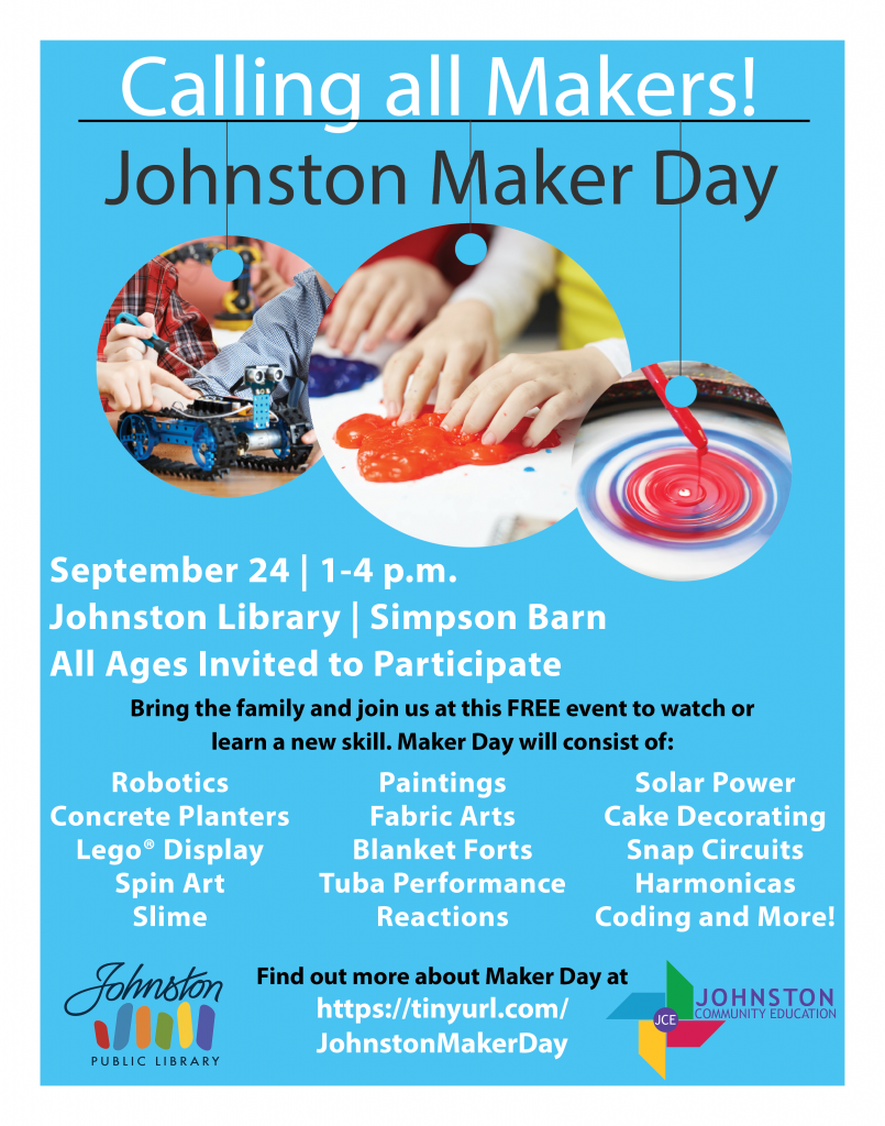 Flyer advertising the Johnston Maker Day on September 24
