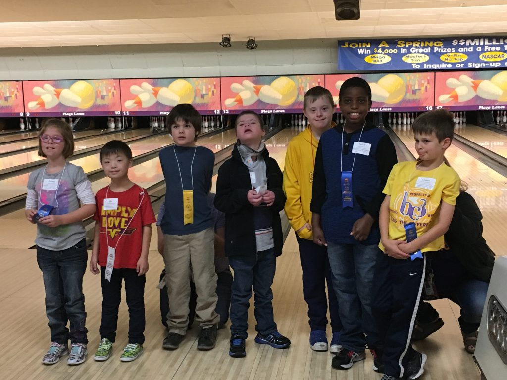 Beaver Creek students stand at the bowling alley for the Special Olympics competition.