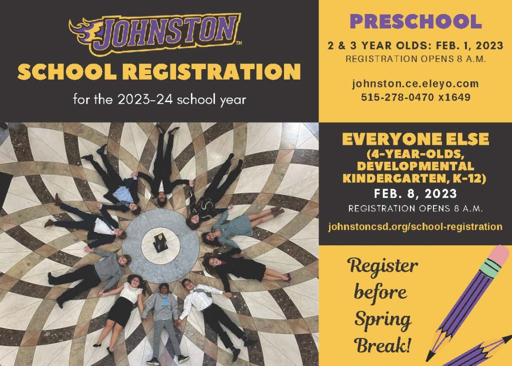 Register for 202324 before Spring Break Johnston Community School